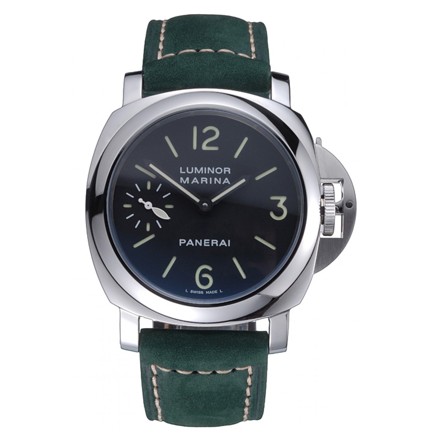 Panerai Luminor Marina Polished Stainless Steel Bezel Green Leather Bracelet 622310