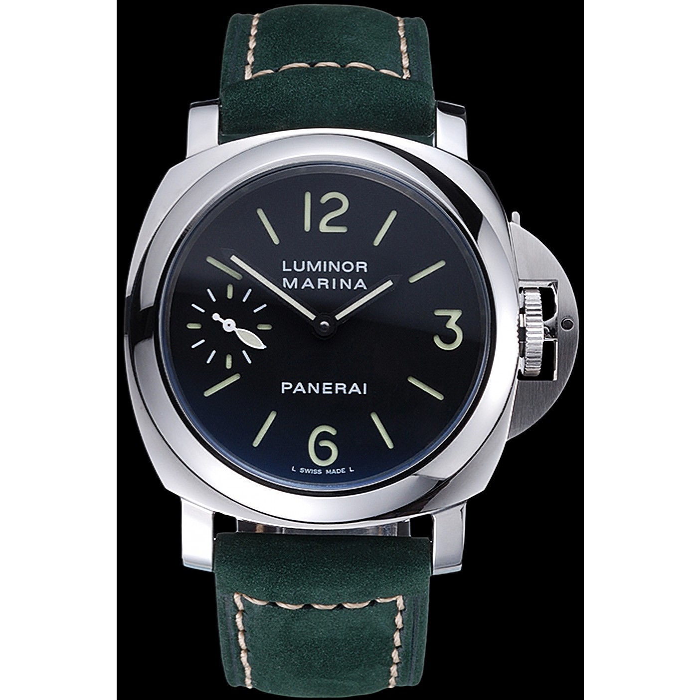 Panerai Luminor Marina Polished Stainless Steel Bezel Green Leather Bracelet 622310