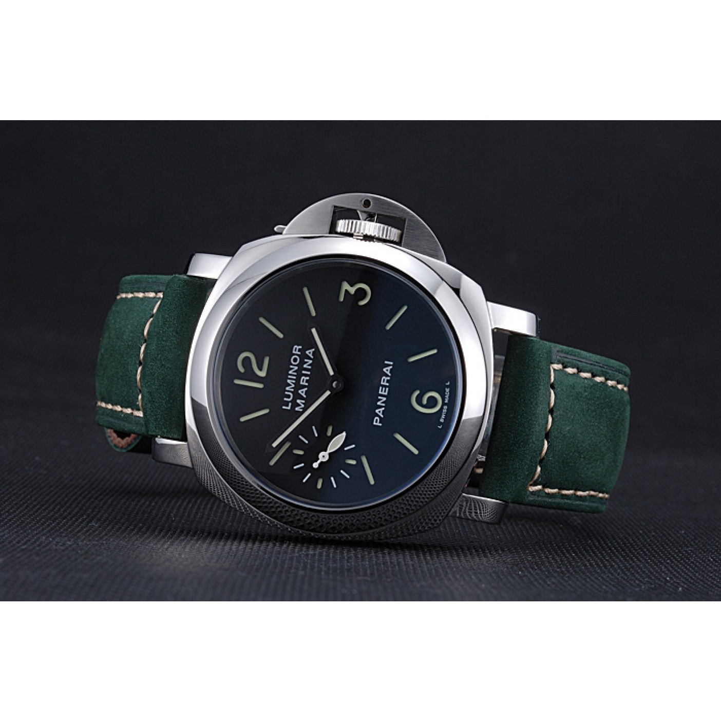 Panerai Luminor Marina Polished Stainless Steel Bezel Green Leather Bracelet 622310