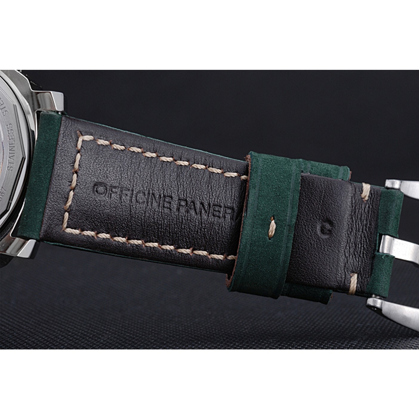 Panerai Luminor Marina Polished Stainless Steel Bezel Green Leather Bracelet 622310