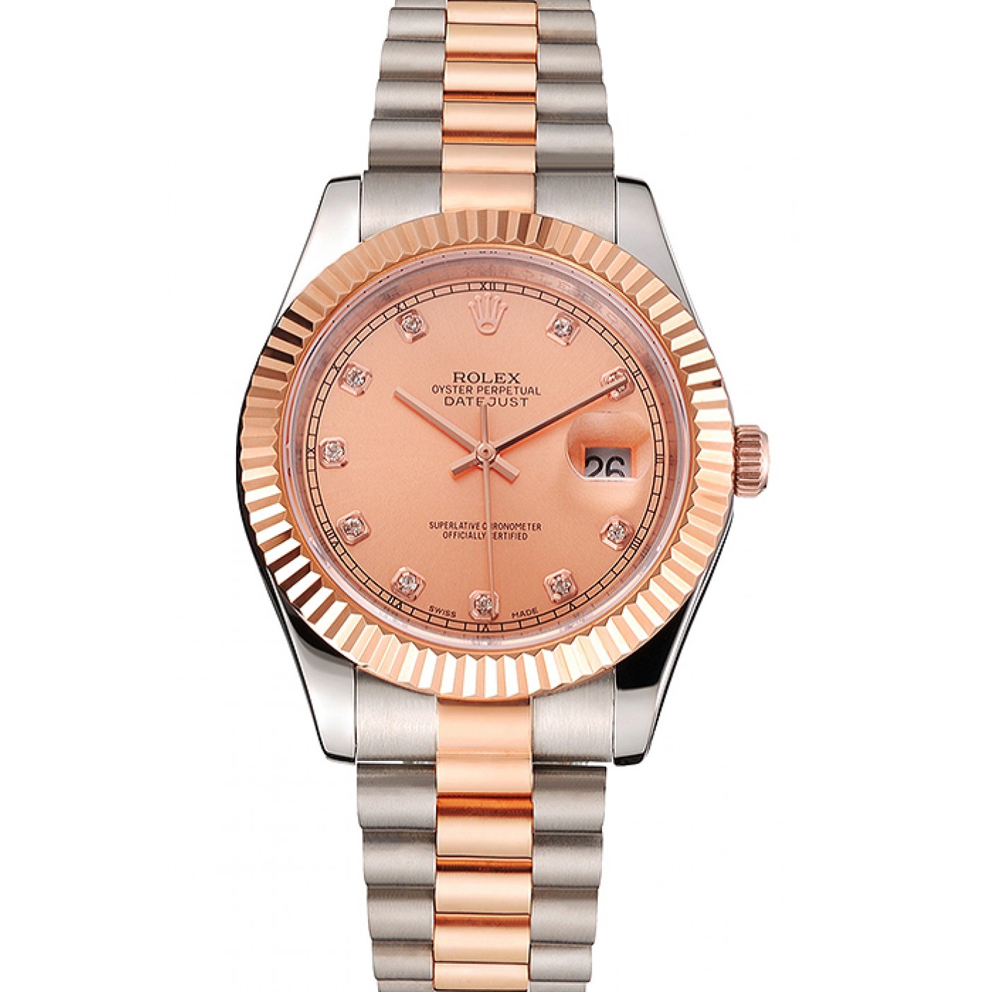 RepTime Watches Swiss Rolex Datejust Rose Gold Dial And Bezel Stainless Steel Case Two Tone Bracelet