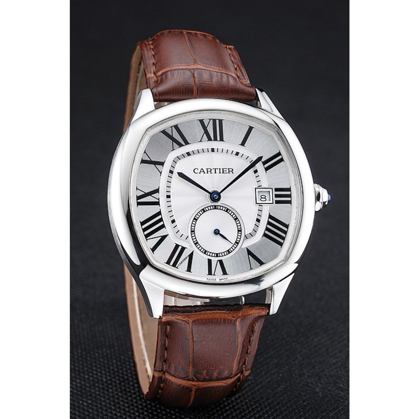 Cartier Drive De Cartier White Dial Silver Case Brown Leather Bracelet 1454210