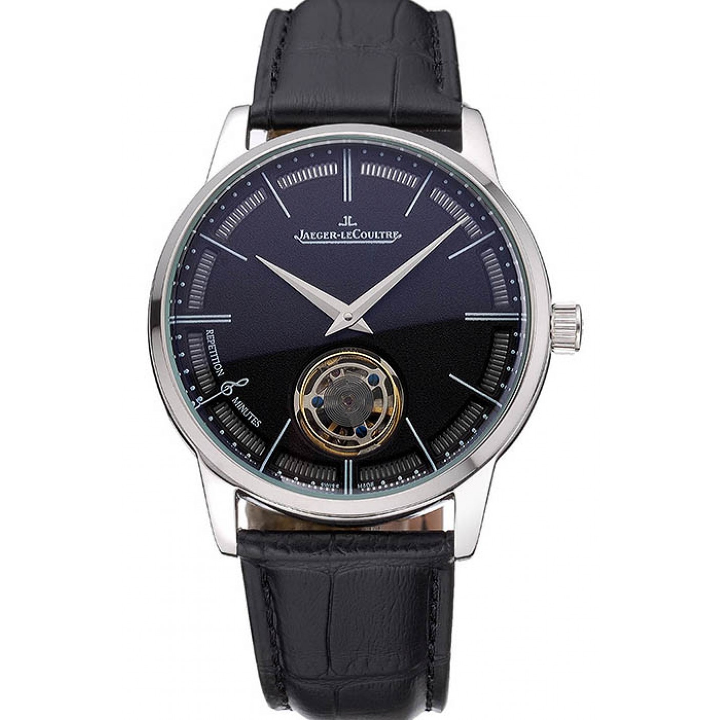 Jaeger-LeCoultre Master Flying Tourbillon Black Dial Stainless Steel Case Black Leather Strap 622777