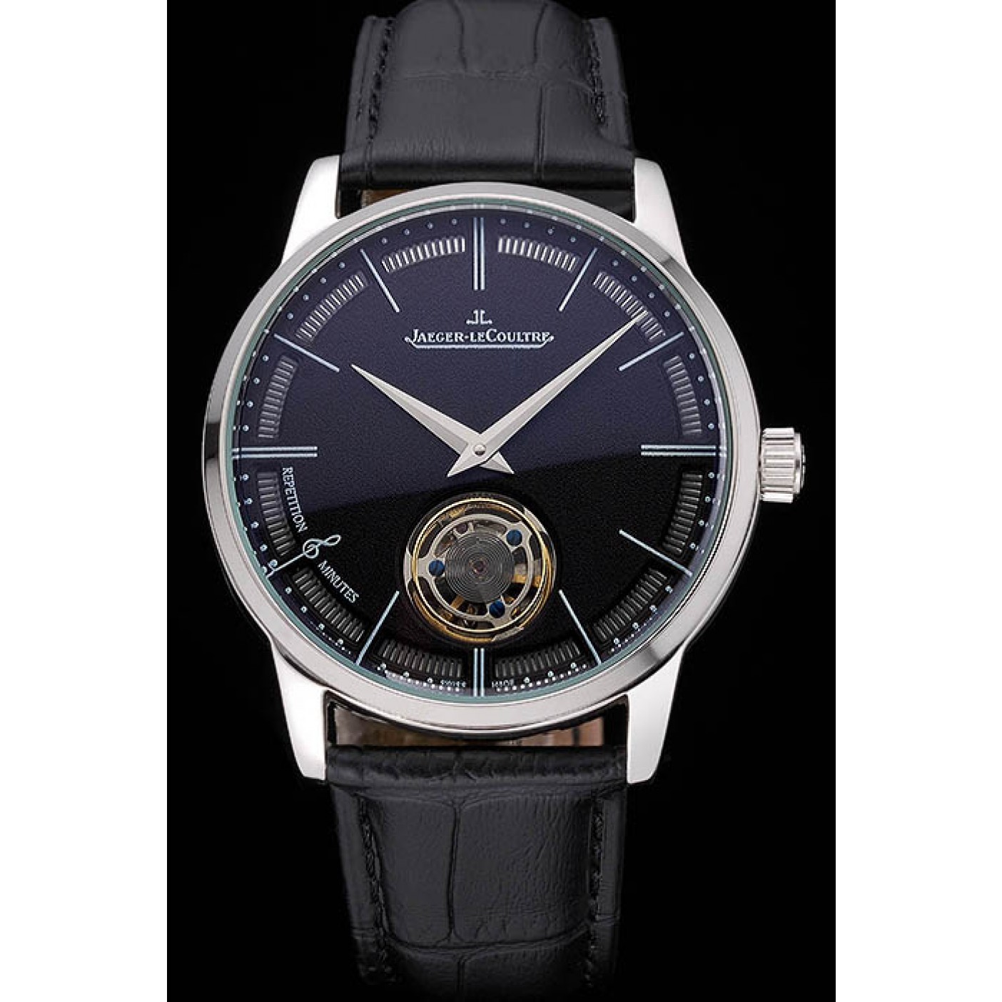 Jaeger-LeCoultre Master Flying Tourbillon Black Dial Stainless Steel Case Black Leather Strap 622777