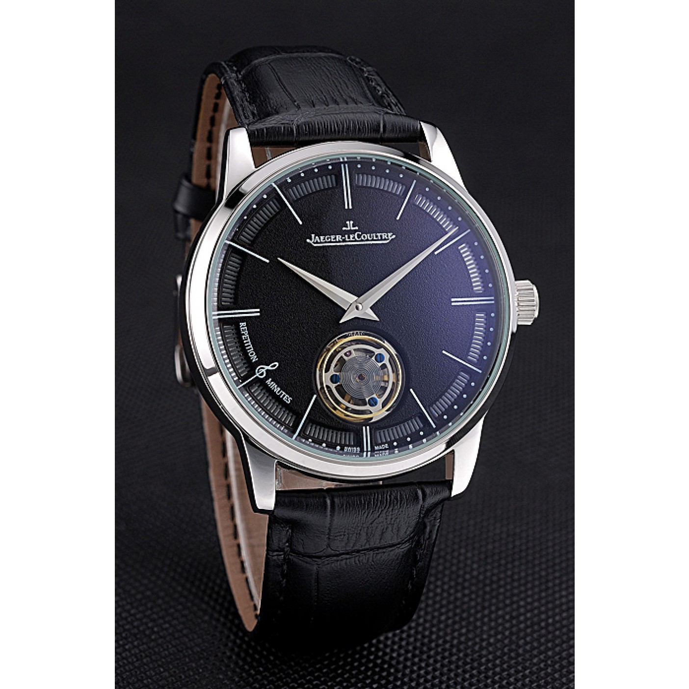 Jaeger-LeCoultre Master Flying Tourbillon Black Dial Stainless Steel Case Black Leather Strap 622777