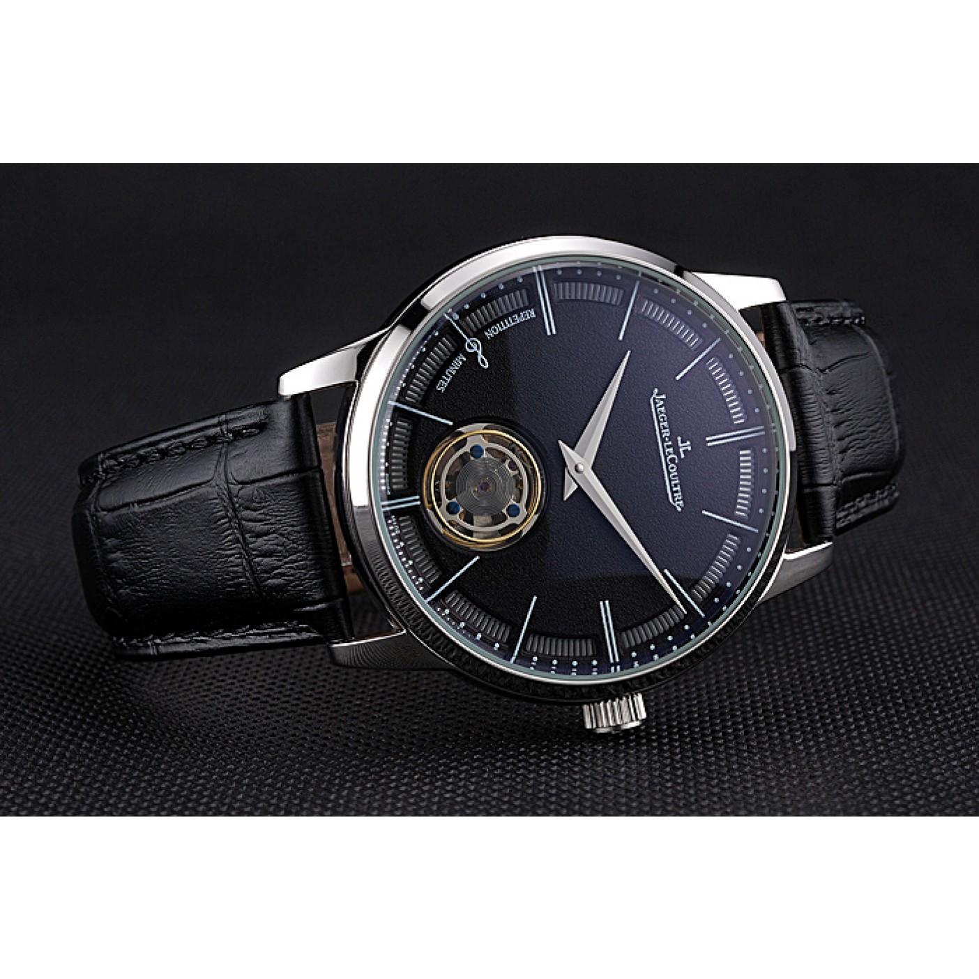 Jaeger-LeCoultre Master Flying Tourbillon Black Dial Stainless Steel Case Black Leather Strap 622777