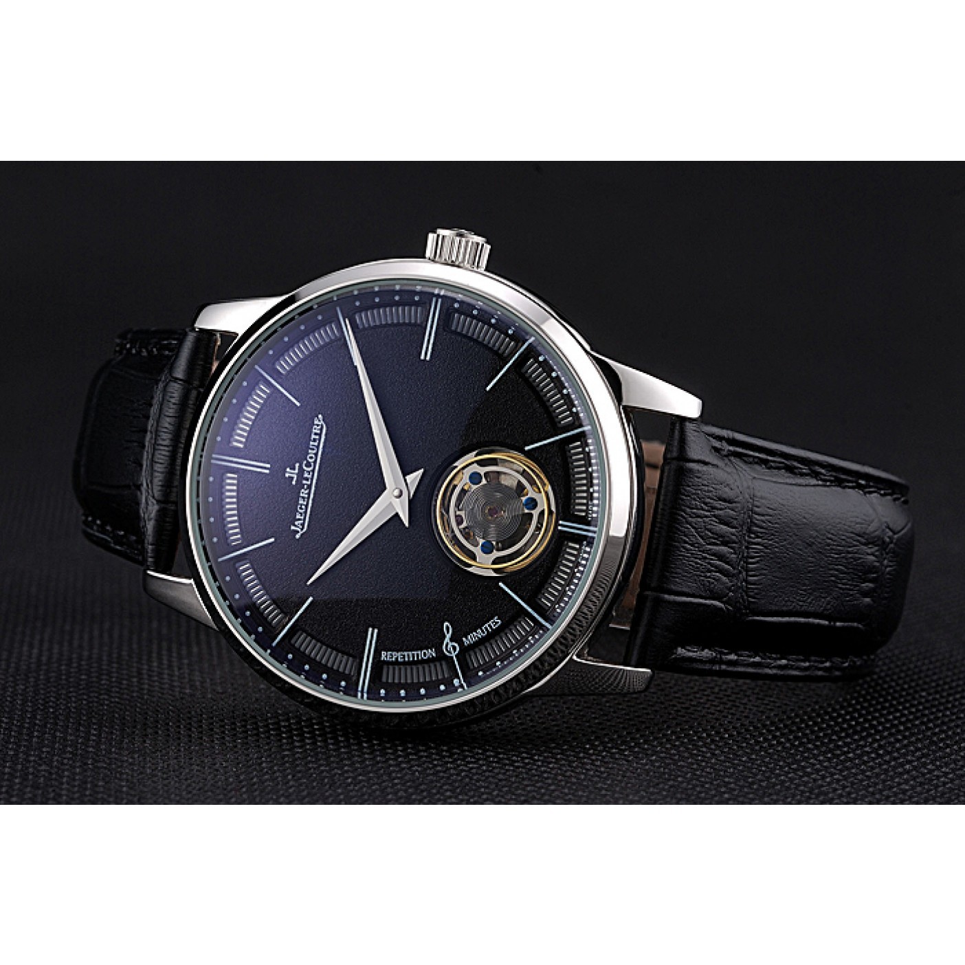 Jaeger-LeCoultre Master Flying Tourbillon Black Dial Stainless Steel Case Black Leather Strap 622777