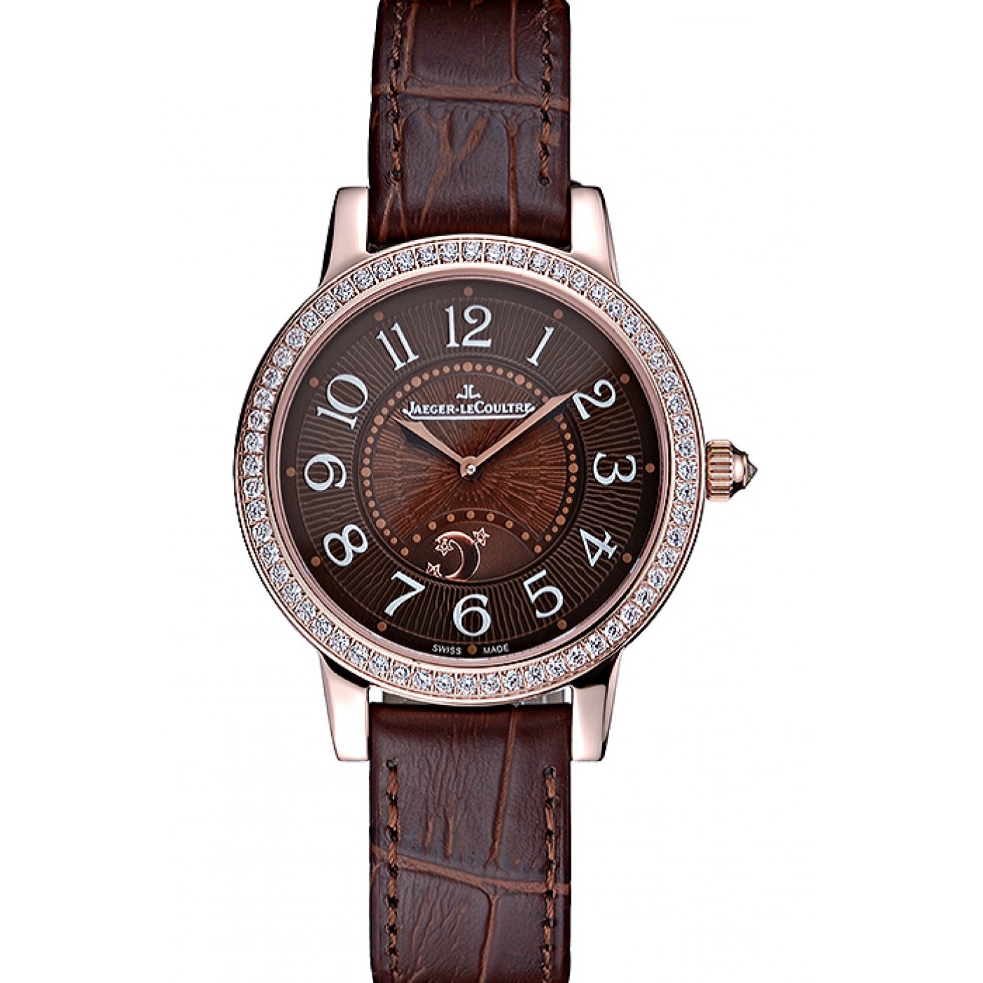 Jaeger LeCoultre Rendez-Vous Brown Dial Brown Leather Strap Rose Gold Diamond Bezel 622084