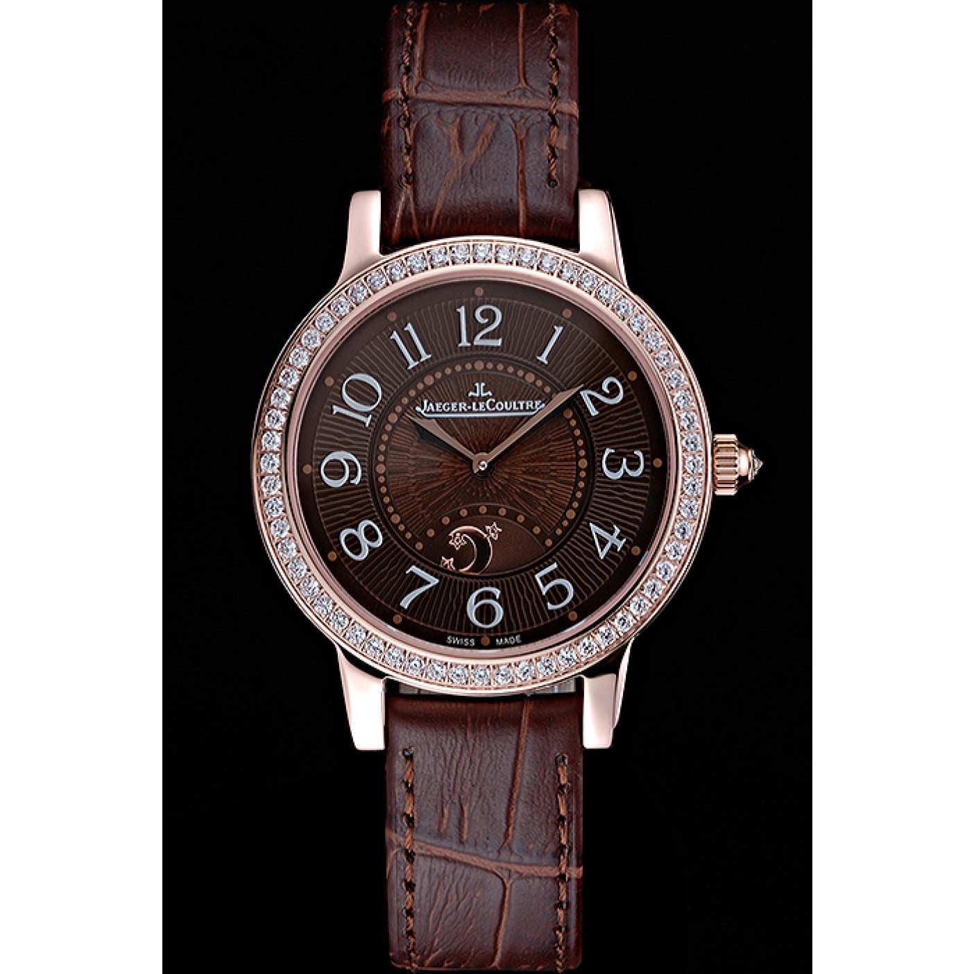 Jaeger LeCoultre Rendez-Vous Brown Dial Brown Leather Strap Rose Gold Diamond Bezel 622084