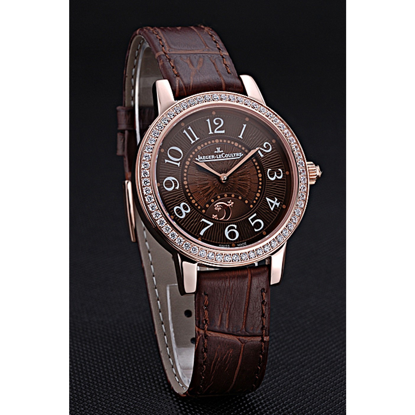 Jaeger LeCoultre Rendez-Vous Brown Dial Brown Leather Strap Rose Gold Diamond Bezel 622084