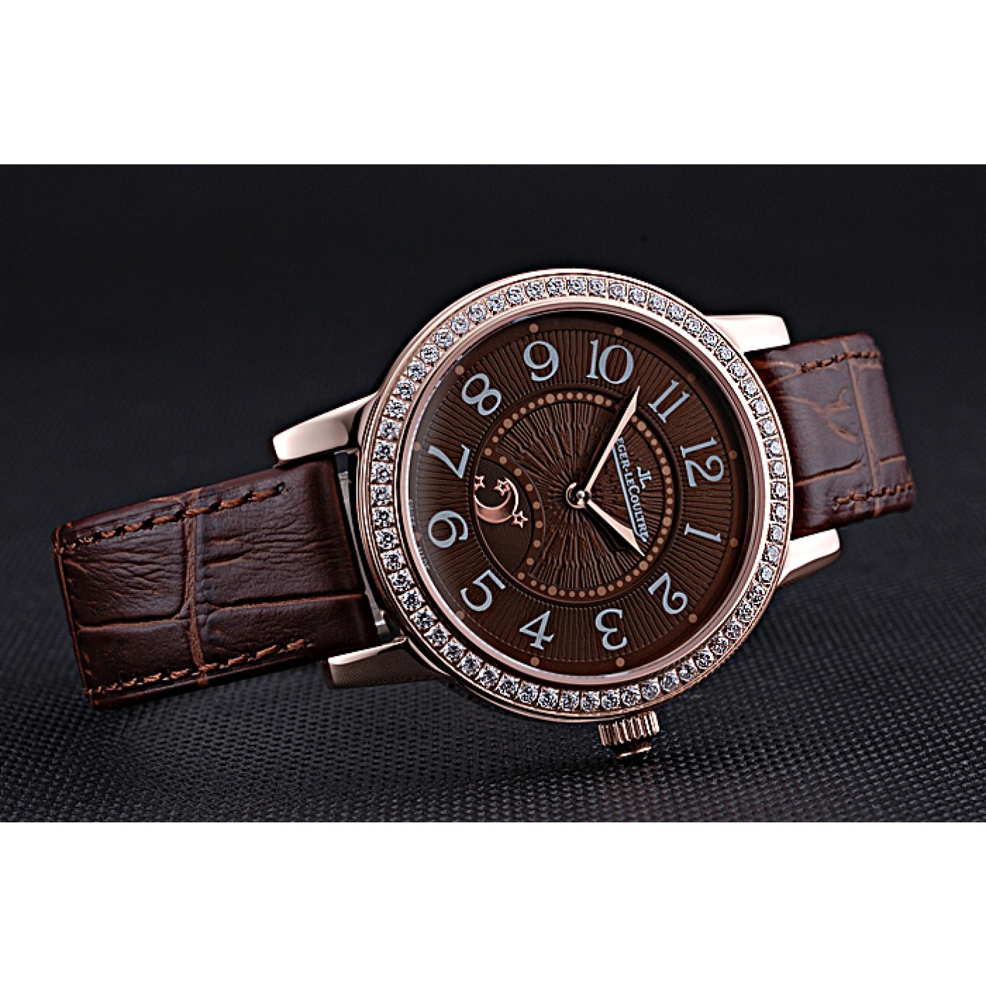 Jaeger LeCoultre Rendez-Vous Brown Dial Brown Leather Strap Rose Gold Diamond Bezel 622084