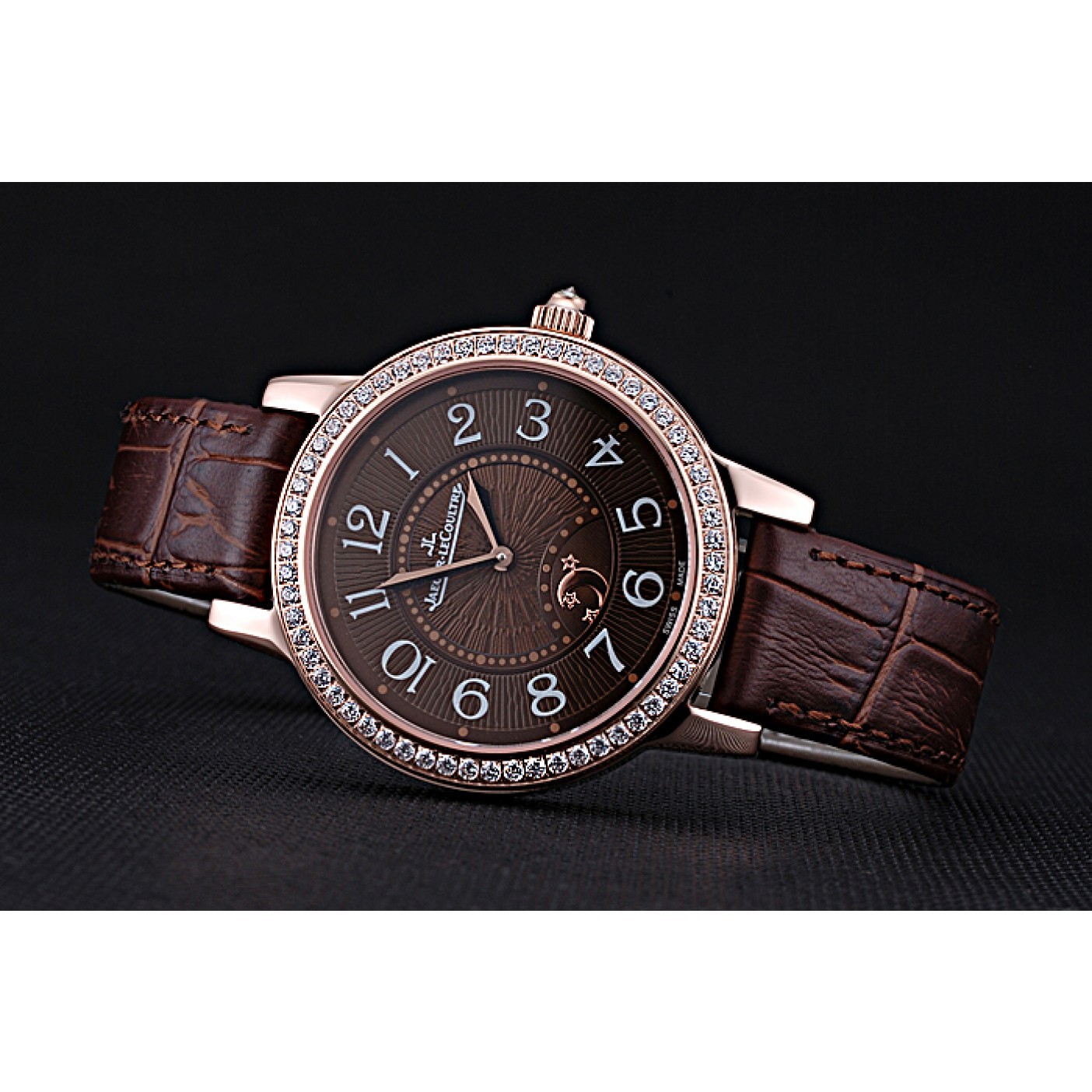 Jaeger LeCoultre Rendez-Vous Brown Dial Brown Leather Strap Rose Gold Diamond Bezel 622084