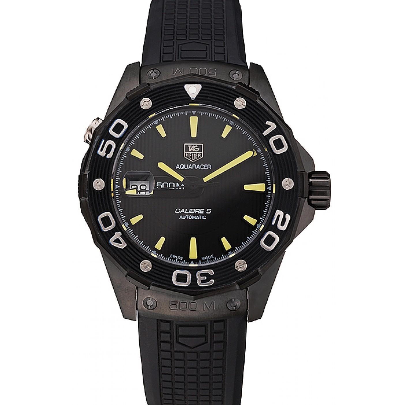 Swiss Tag Heuer Aquaracer Calibre 5 Black Dial Black Bezel Black Case Black Rubber Strap