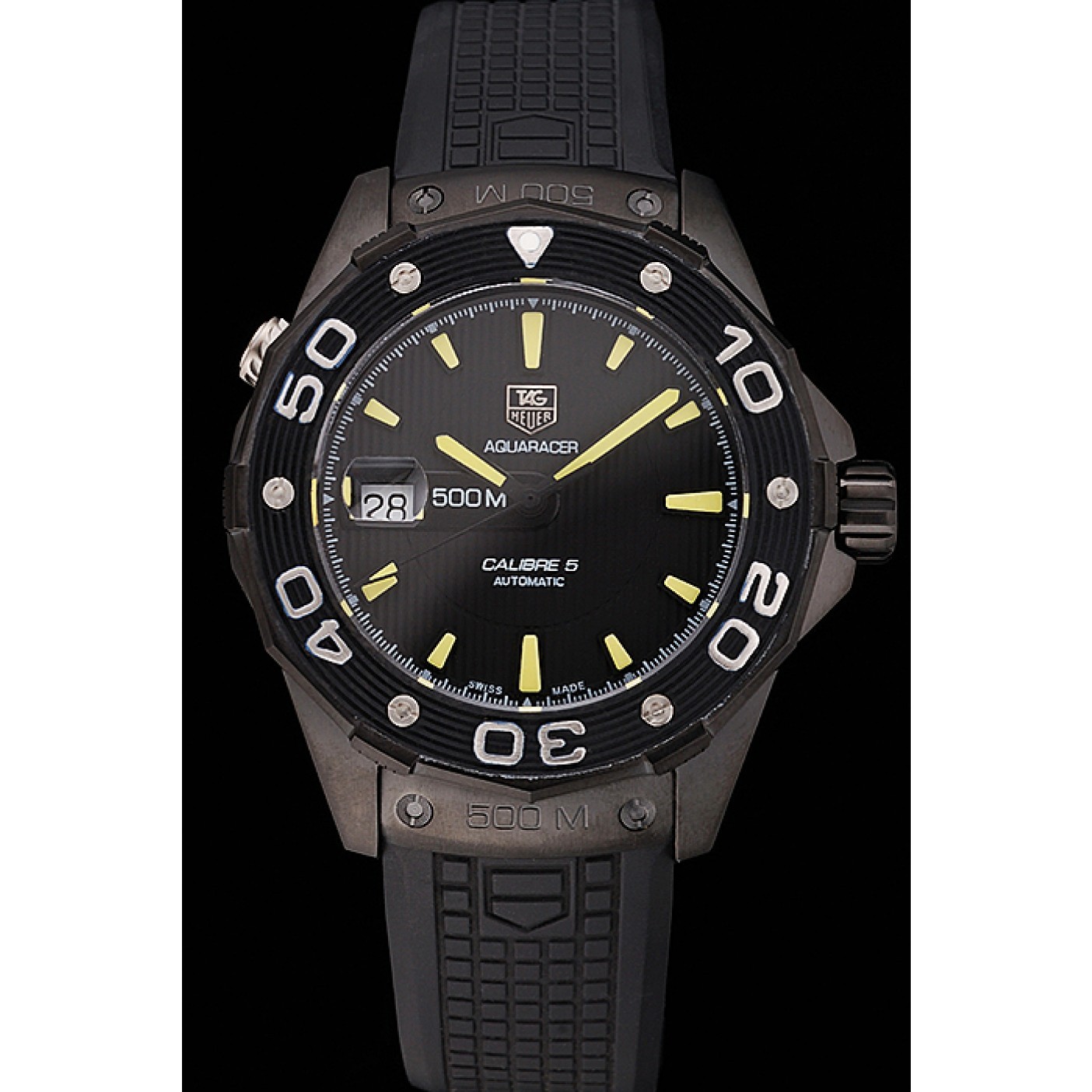 Swiss Tag Heuer Aquaracer Calibre 5 Black Dial Black Bezel Black Case Black Rubber Strap