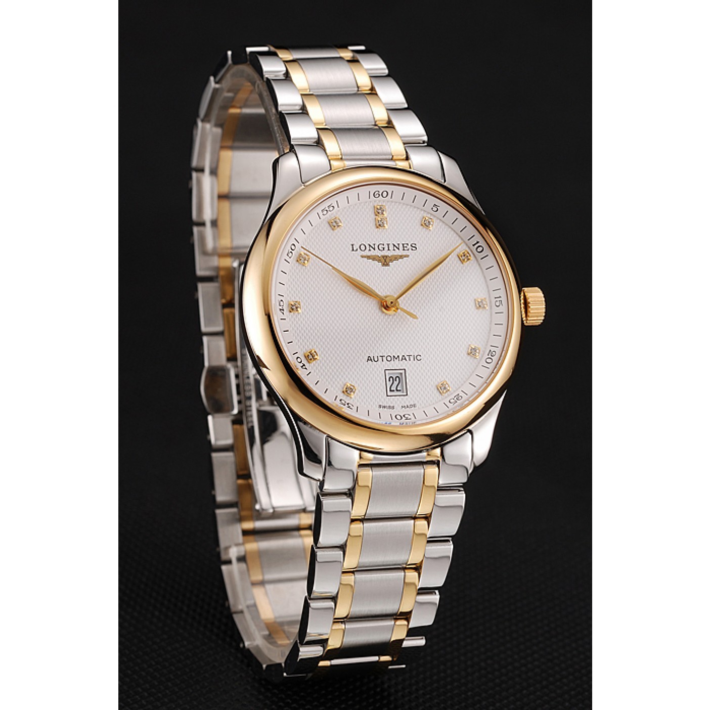 Swiss Longines Master White Dial Diamond Hour Markers Two Tone Stainless Steel Bracelet 1453930