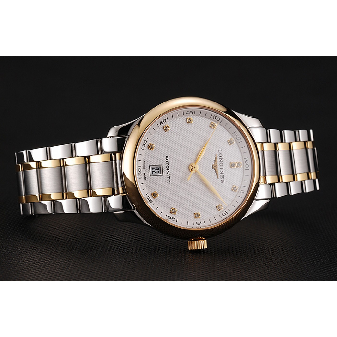 Swiss Longines Master White Dial Diamond Hour Markers Two Tone Stainless Steel Bracelet 1453930