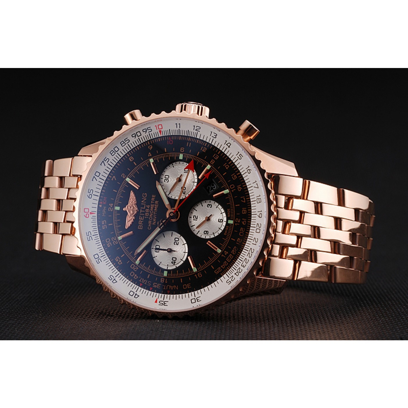 Swiss Breitling Navitimer Black Dial Rose Gold Case And Bracelet