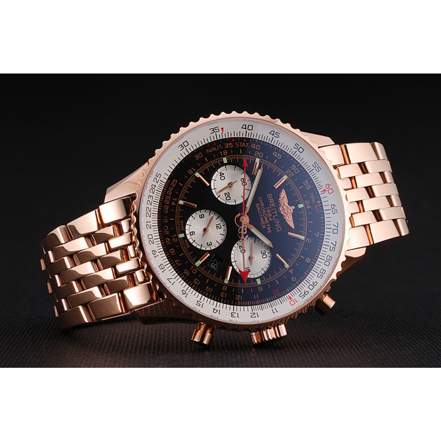 Swiss Breitling Navitimer Black Dial Rose Gold Case And Bracelet