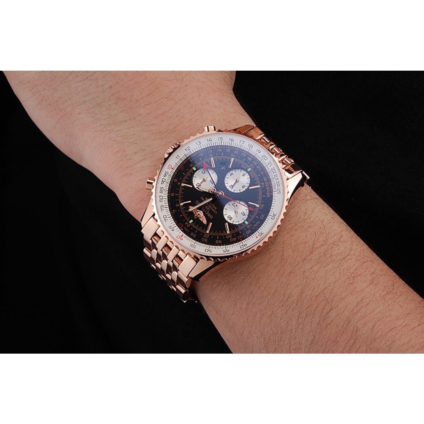 Swiss Breitling Navitimer Black Dial Rose Gold Case And Bracelet