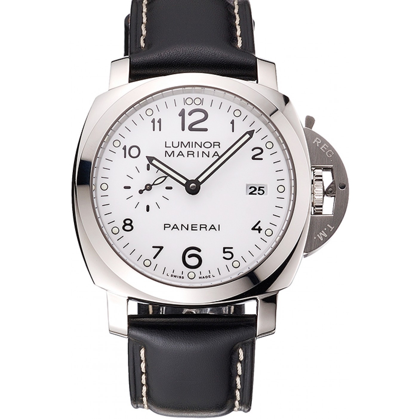 Swiss Panerai Luminor Marina 3 Days White Dial Stainless Steel Case Black Leather Strap