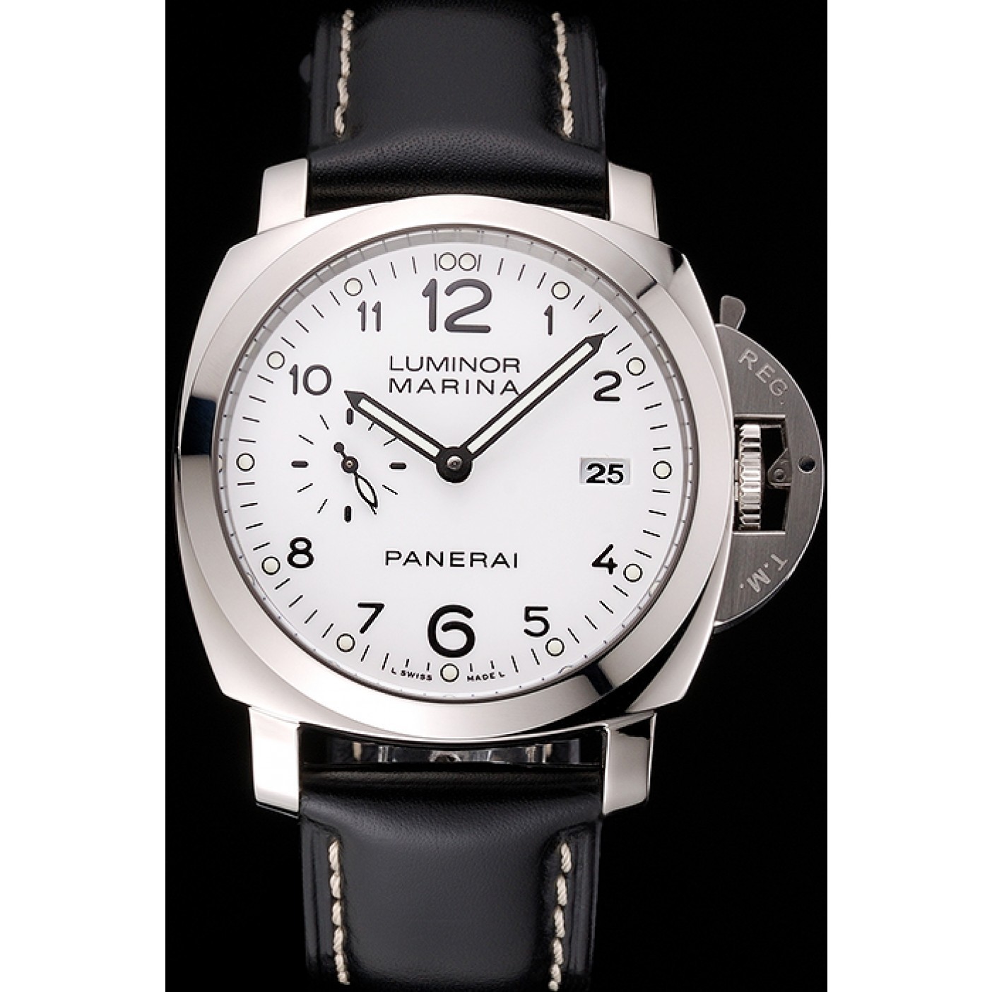 Swiss Panerai Luminor Marina 3 Days White Dial Stainless Steel Case Black Leather Strap