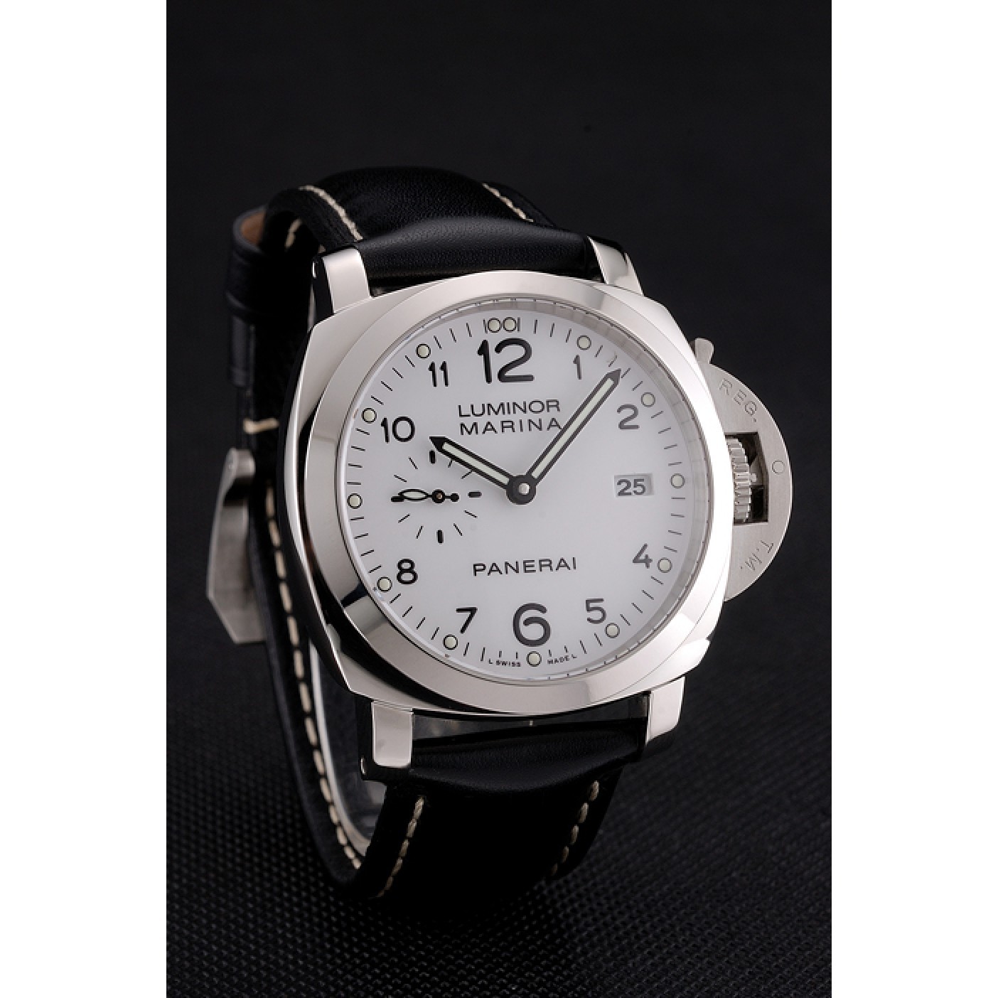 Swiss Panerai Luminor Marina 3 Days White Dial Stainless Steel Case Black Leather Strap