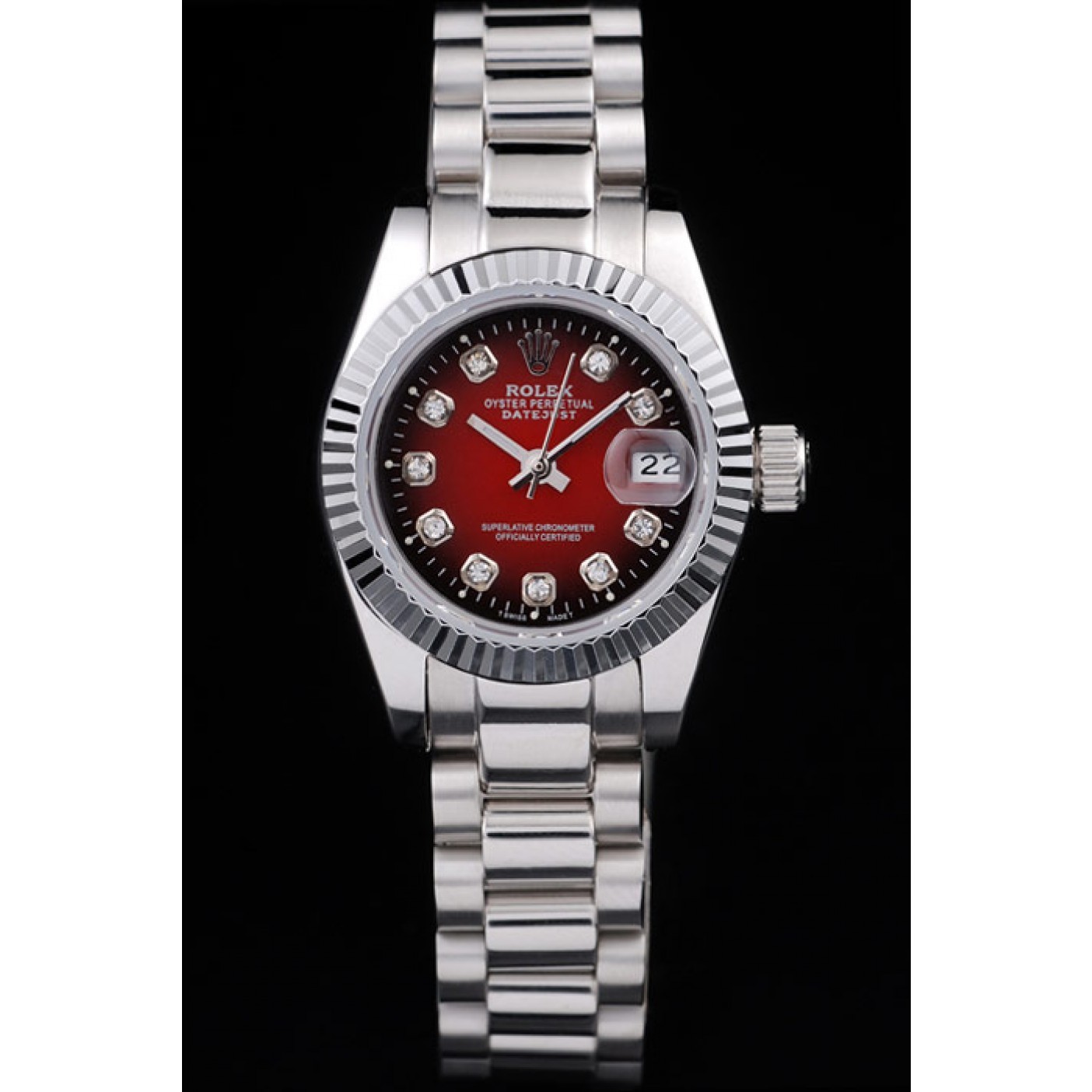 Rolex Datejust Polished Stainless Steel Two Tone Red Dial