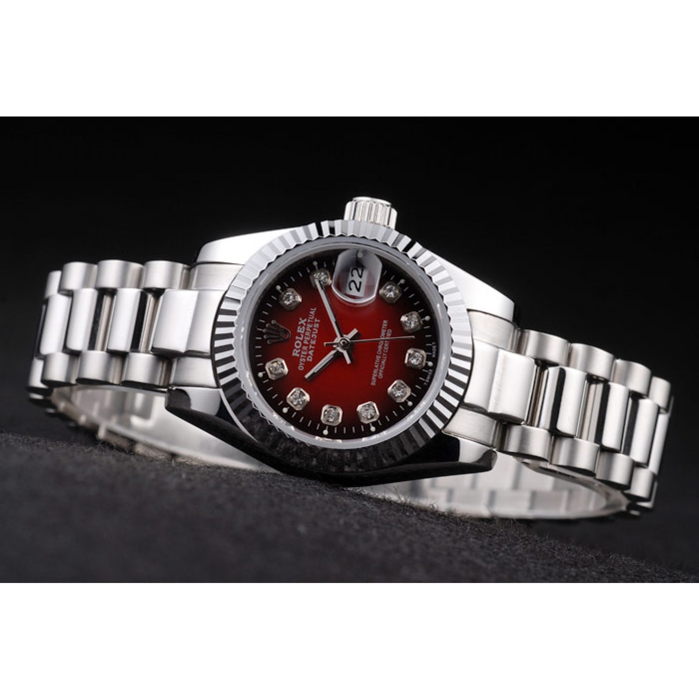 RepTime Watches Rolex Datejust Polished Stainless Steel Two Tone Red Dial