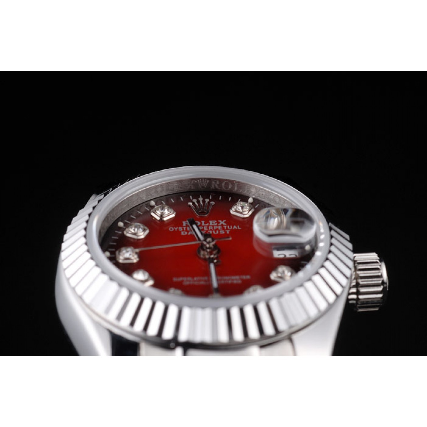 Rolex Datejust Polished Stainless Steel Two Tone Red Dial