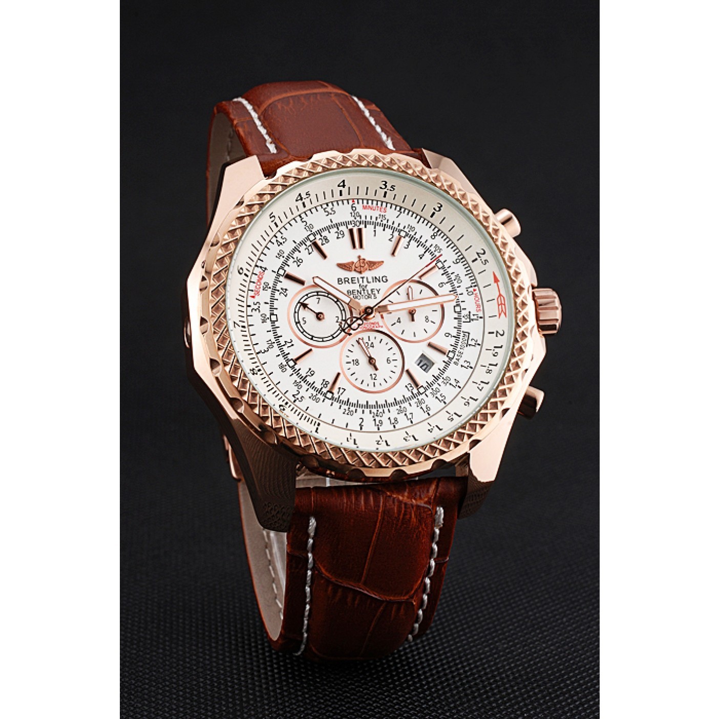 Breitling Bentley Motors Speed Gold Case White Dial Brown Leather Bracelet 622233