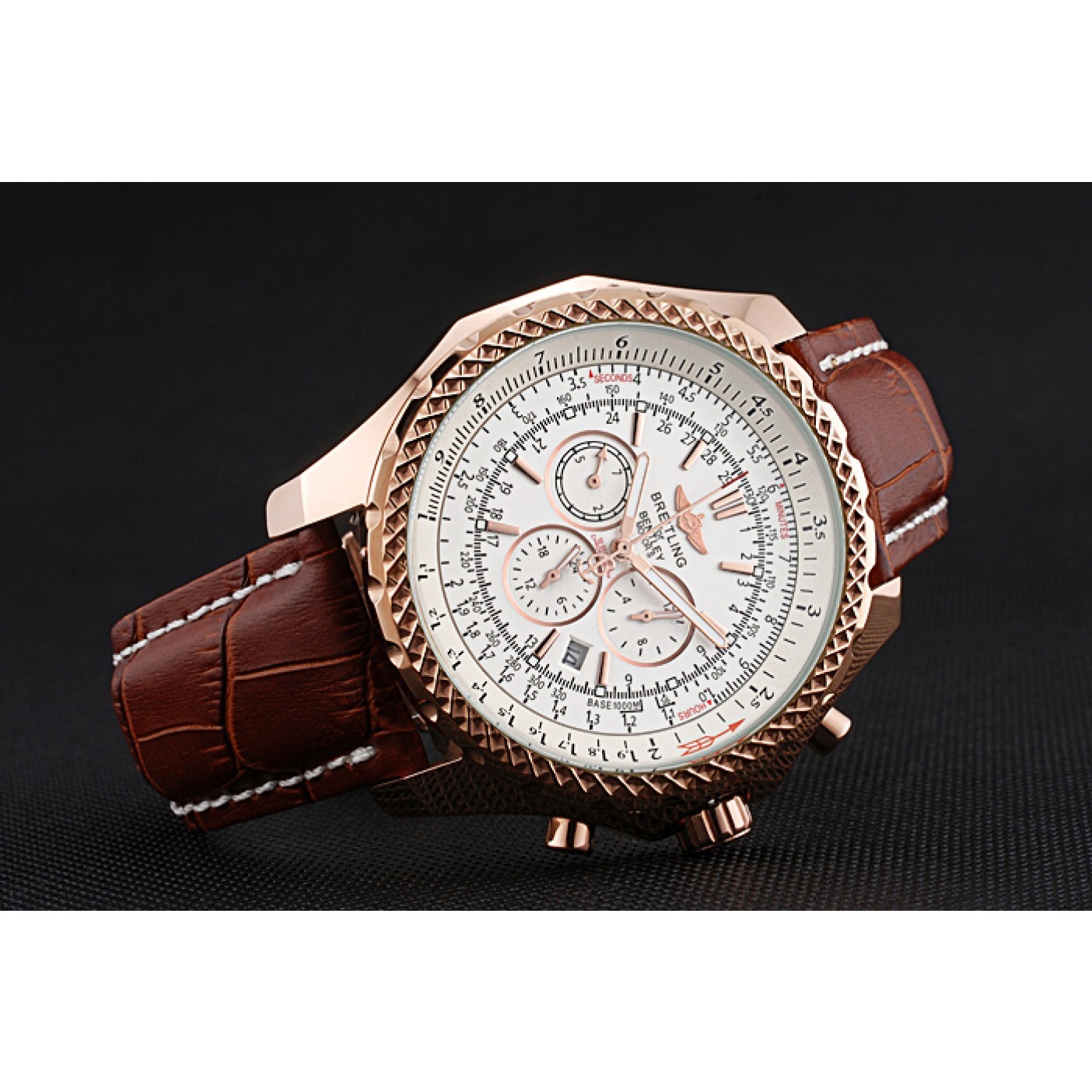 Breitling Bentley Motors Speed Gold Case White Dial Brown Leather Bracelet 622233