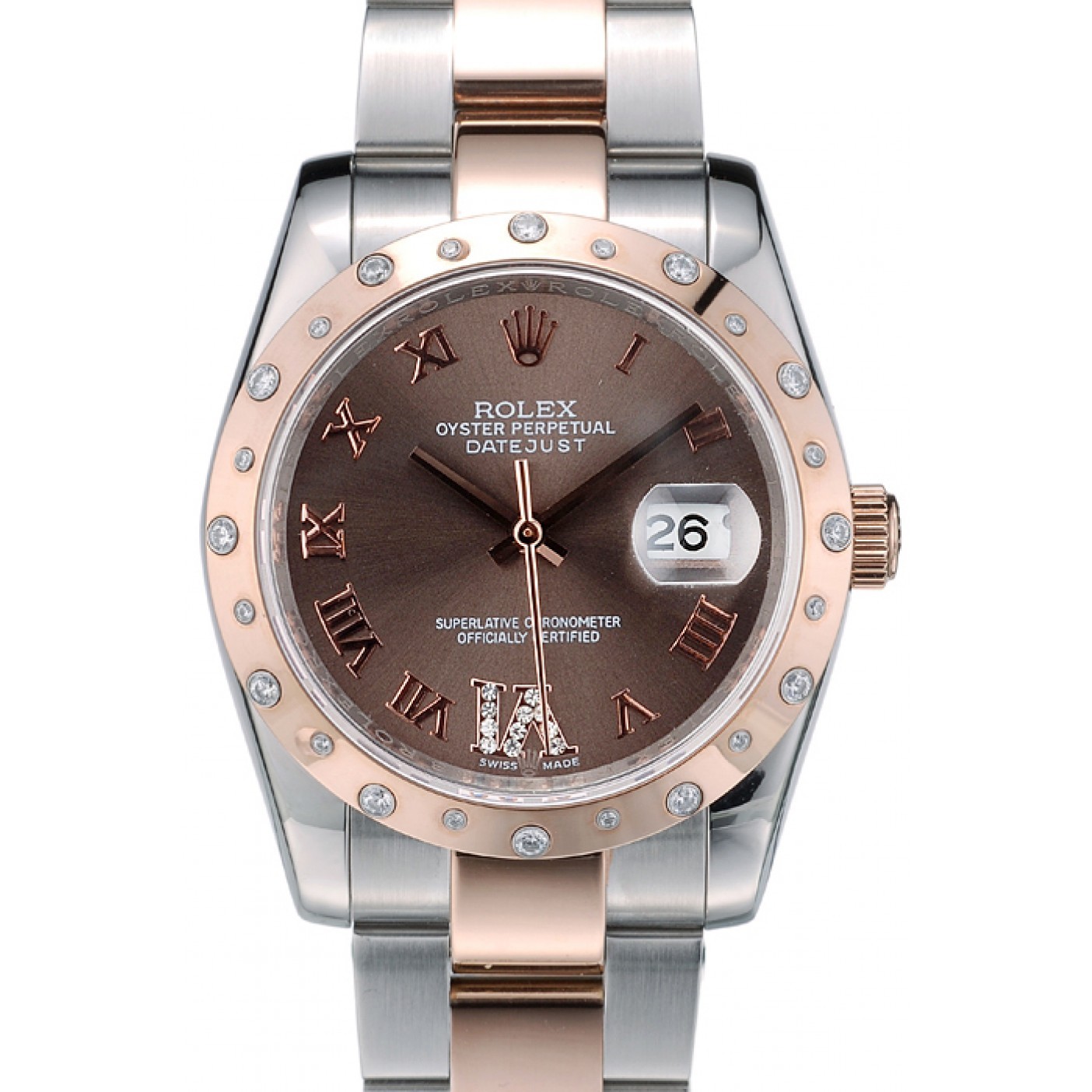 RepTime Watches Rolex DateJust Brushed Stainless Steel Case Brown Dial Diamond Plated 41994