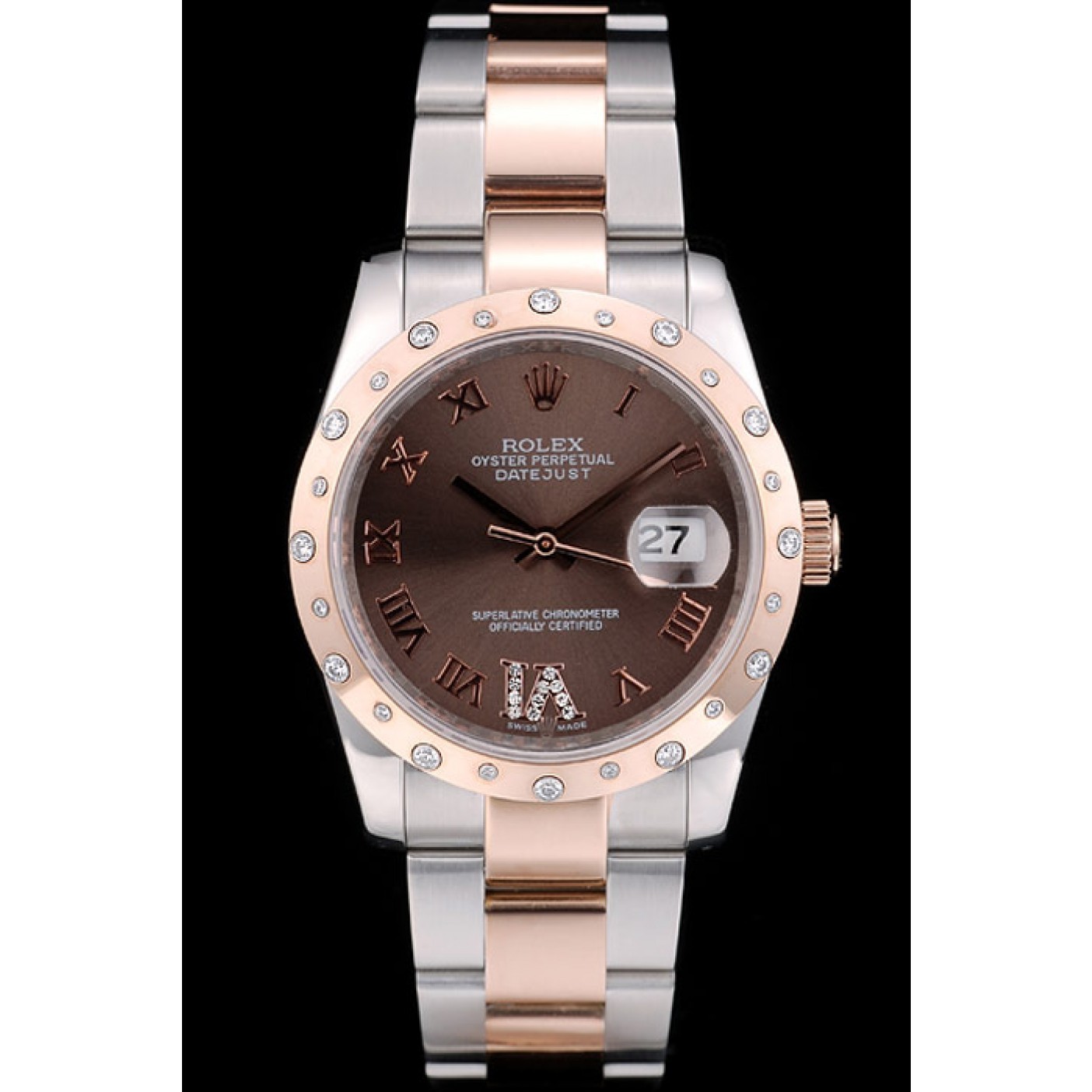 RepTime Watches Rolex DateJust Brushed Stainless Steel Case Brown Dial Diamond Plated 41994