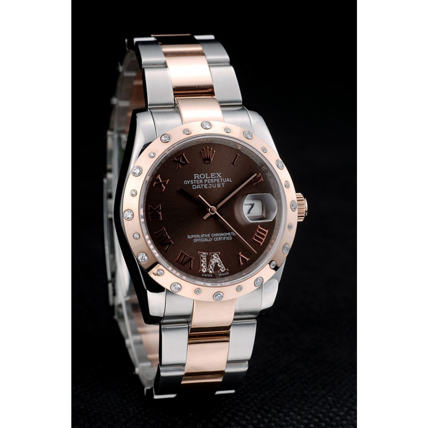 RepTime Watches Rolex DateJust Brushed Stainless Steel Case Brown Dial Diamond Plated 41994