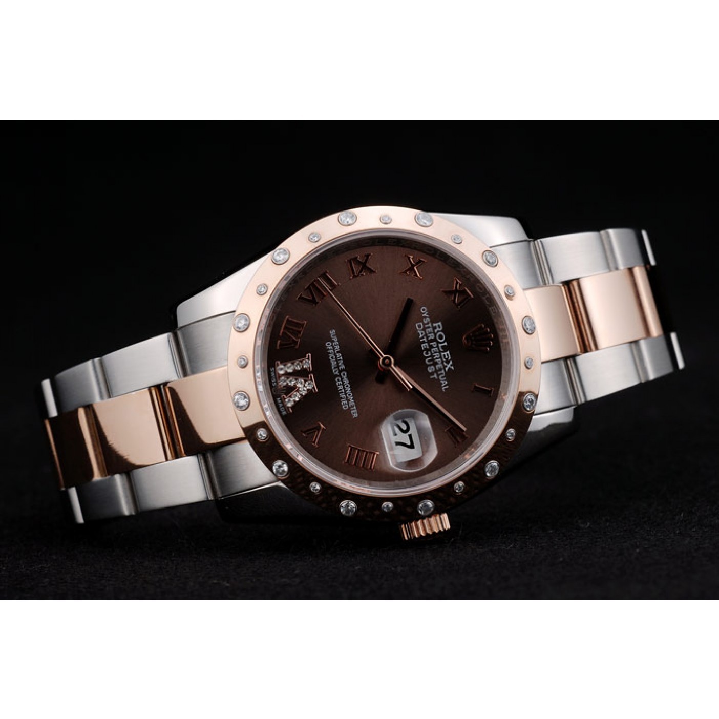 RepTime Watches Rolex DateJust Brushed Stainless Steel Case Brown Dial Diamond Plated 41994