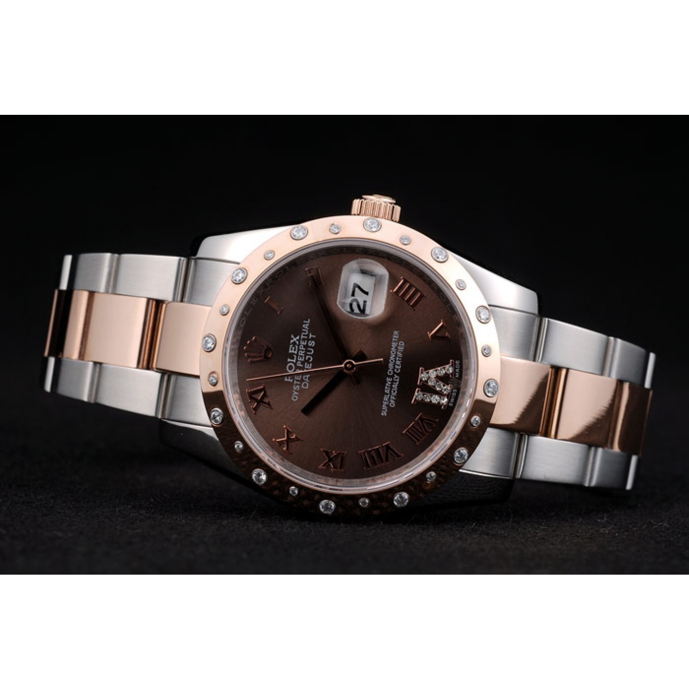 RepTime Watches Rolex DateJust Brushed Stainless Steel Case Brown Dial Diamond Plated 41994