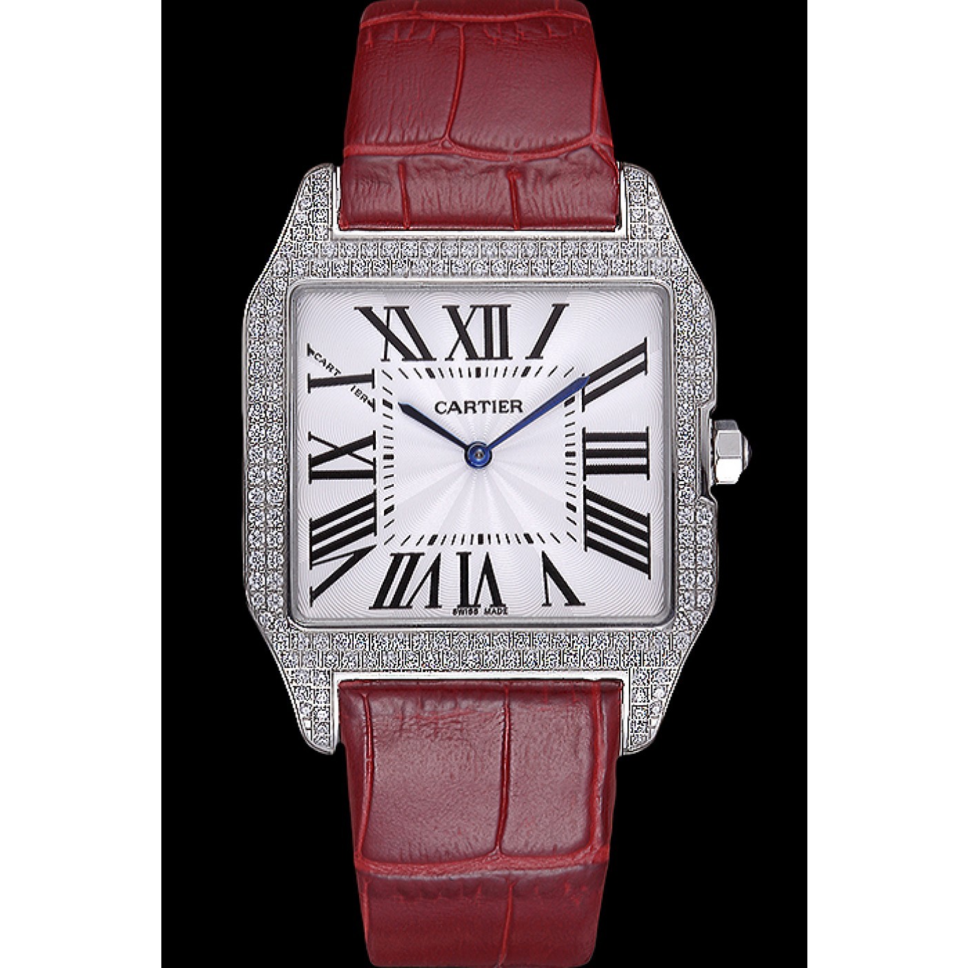 Fake Cartier Santos 100 Diamond Silver Bezel 621928