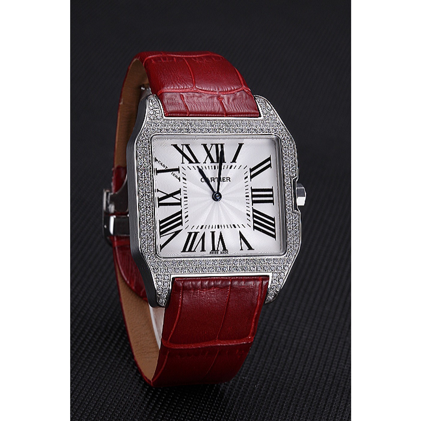 Fake Cartier Santos 100 Diamond Silver Bezel 621928