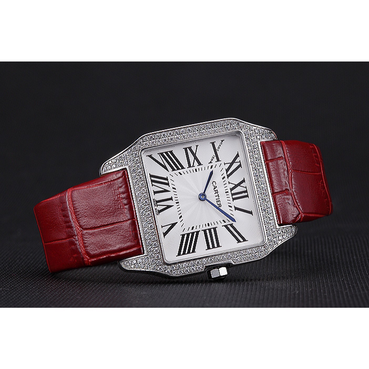 Fake Cartier Santos 100 Diamond Silver Bezel 621928