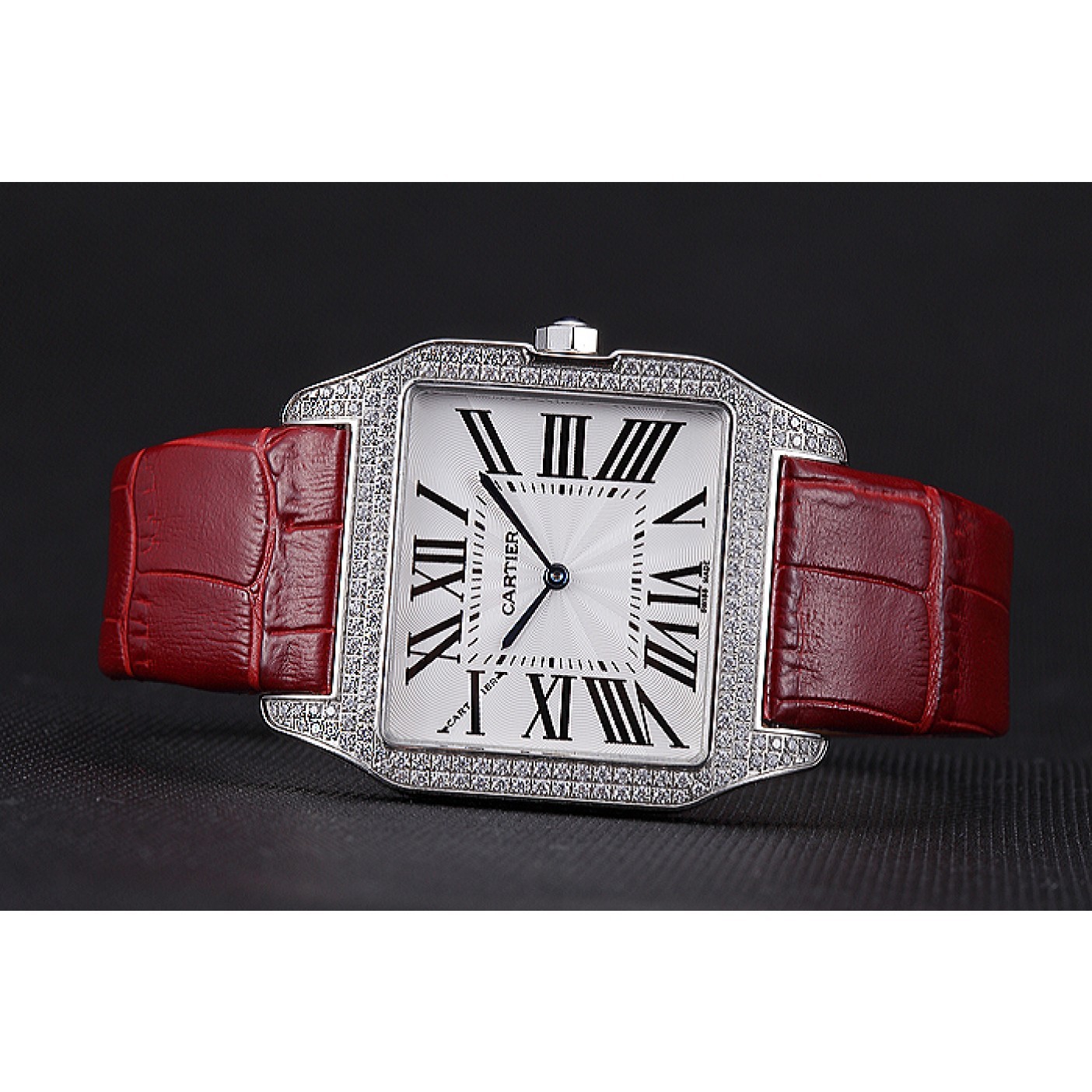 Fake Cartier Santos 100 Diamond Silver Bezel 621928