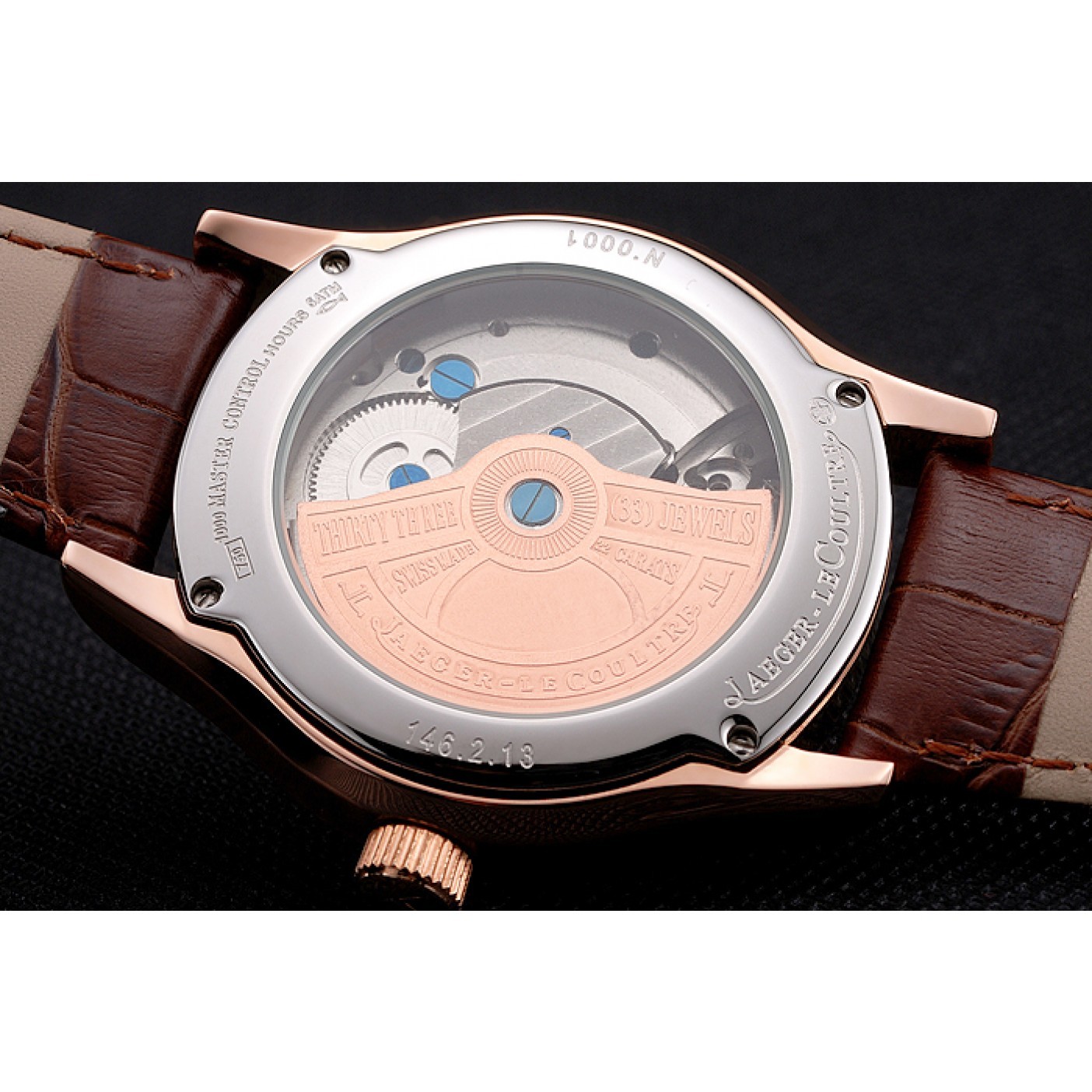 Jaeger LeCoultre Master Moonphase Tourbillon White Dial Rose Gold Case Brown Leather Strap