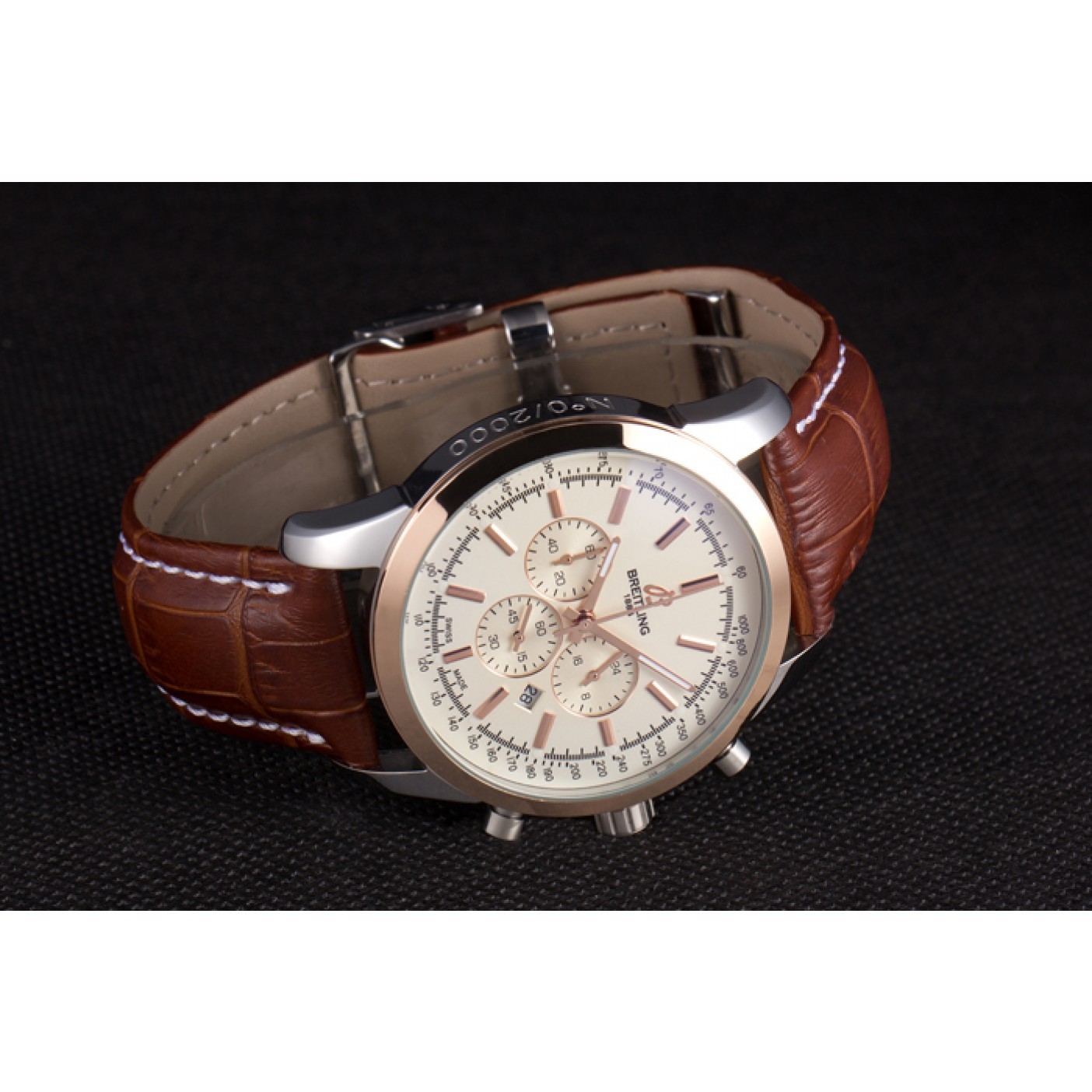 Breitling Transocean White Dial Light Brown Leather Strap Rose Gold Bezel