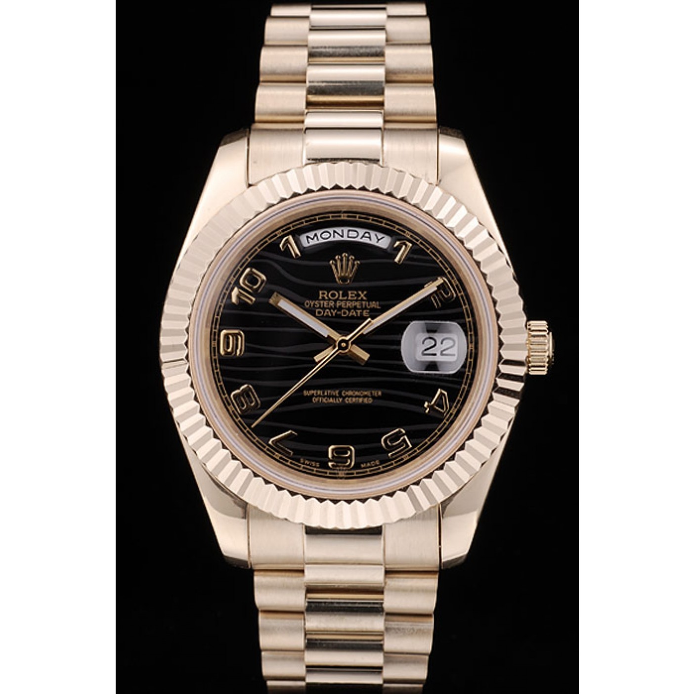 RepTime Watches Rolex DayDate Black Patterned Dial Gold Stainless Steel Strap 41980