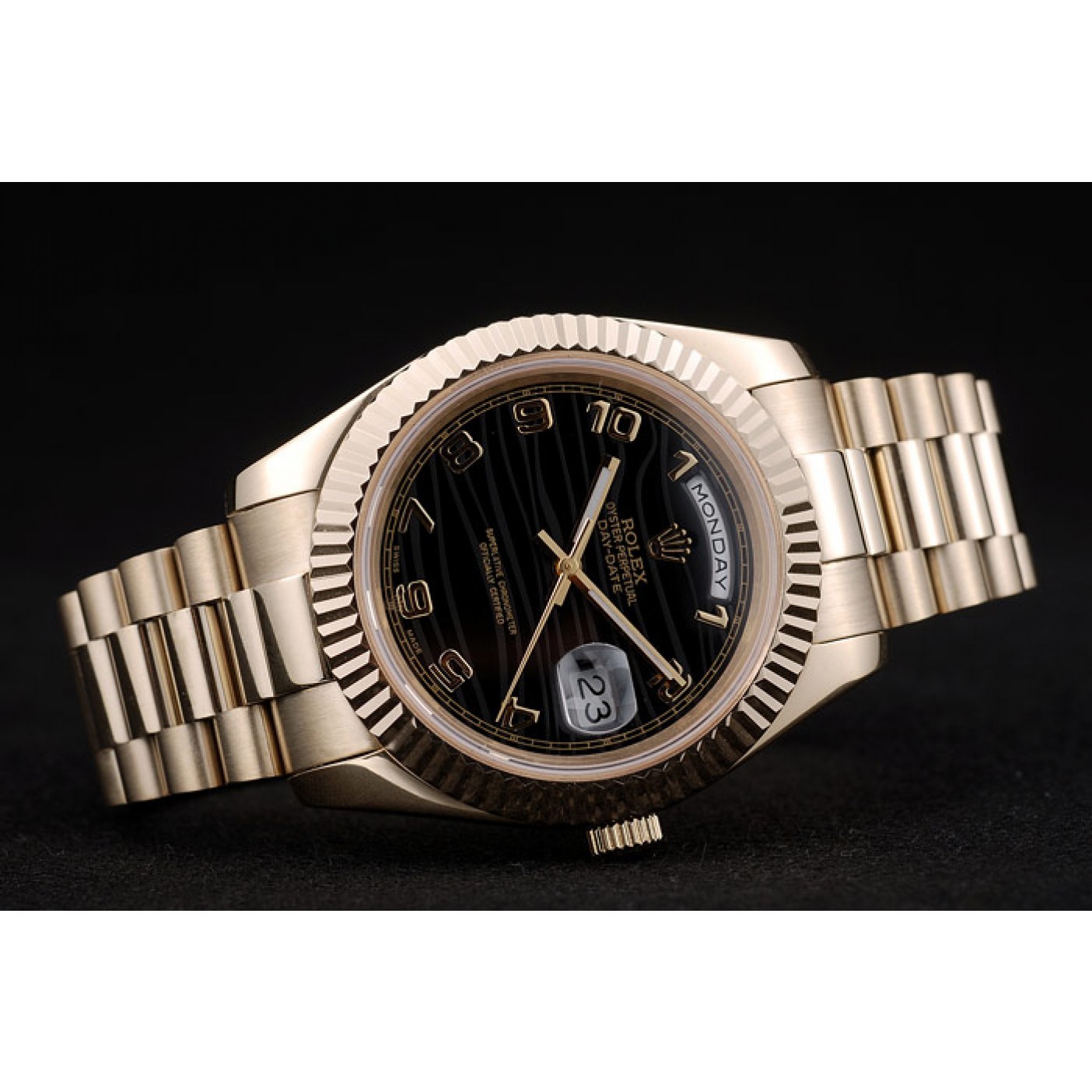 RepTime Watches Rolex DayDate Black Patterned Dial Gold Stainless Steel Strap 41980