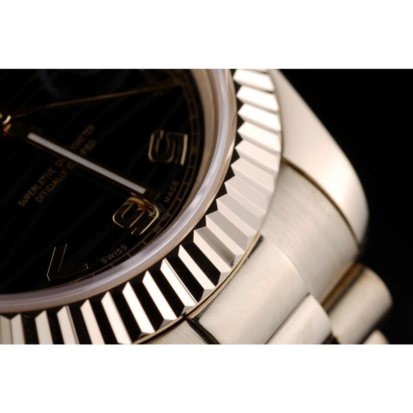 RepTime Watches Rolex DayDate Black Patterned Dial Gold Stainless Steel Strap 41980