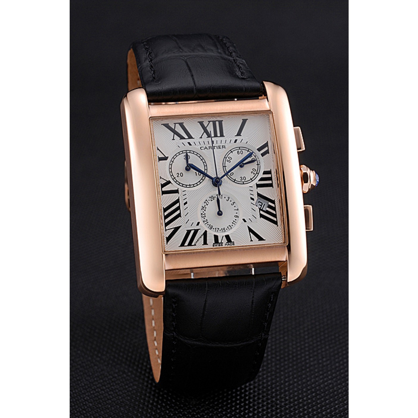 Rep Cartier Tank MC White Dial Gold Case Black Leather Bracelet 622693