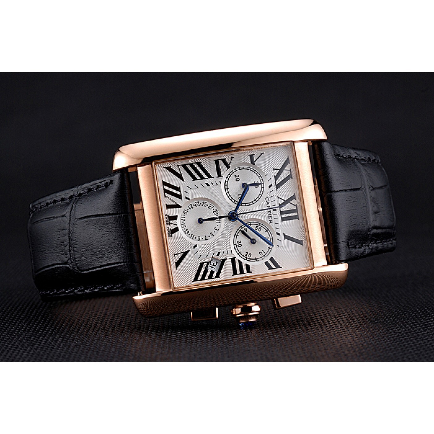 Rep Cartier Tank MC White Dial Gold Case Black Leather Bracelet 622693