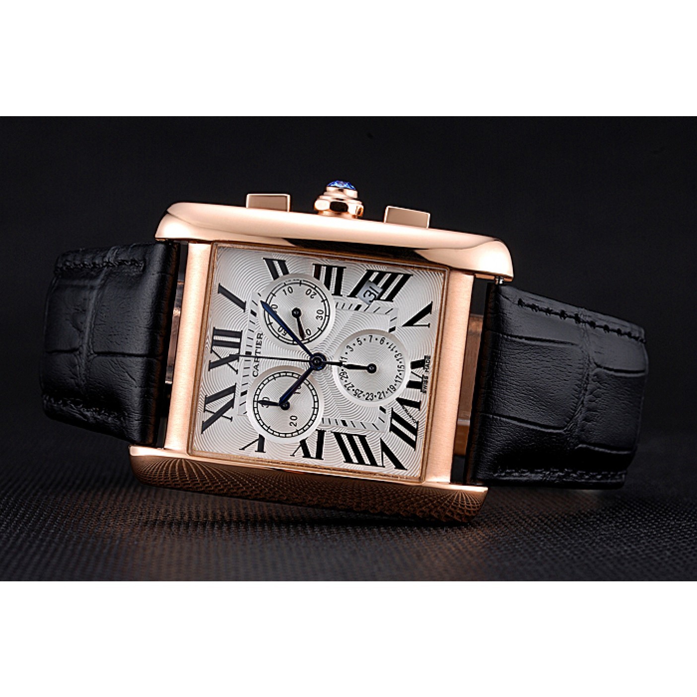 Rep Cartier Tank MC White Dial Gold Case Black Leather Bracelet 622693