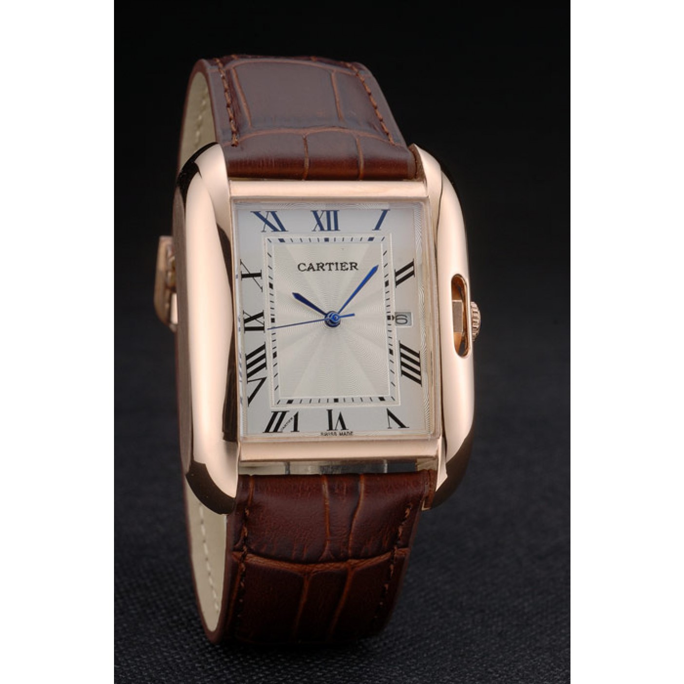 Rep Cartier Tank Anglaise 36mm White Dial Gold Case Brown Leather Bracelet