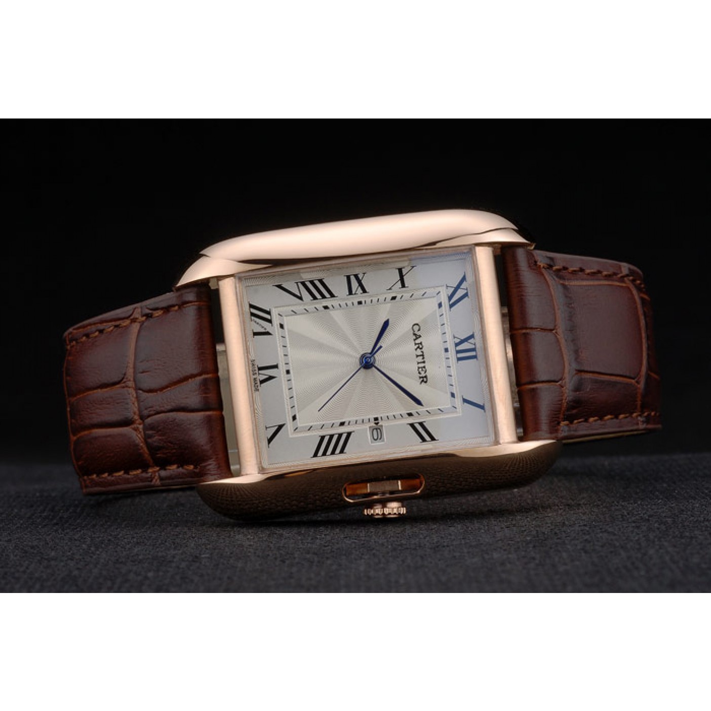 Rep Cartier Tank Anglaise 36mm White Dial Gold Case Brown Leather Bracelet